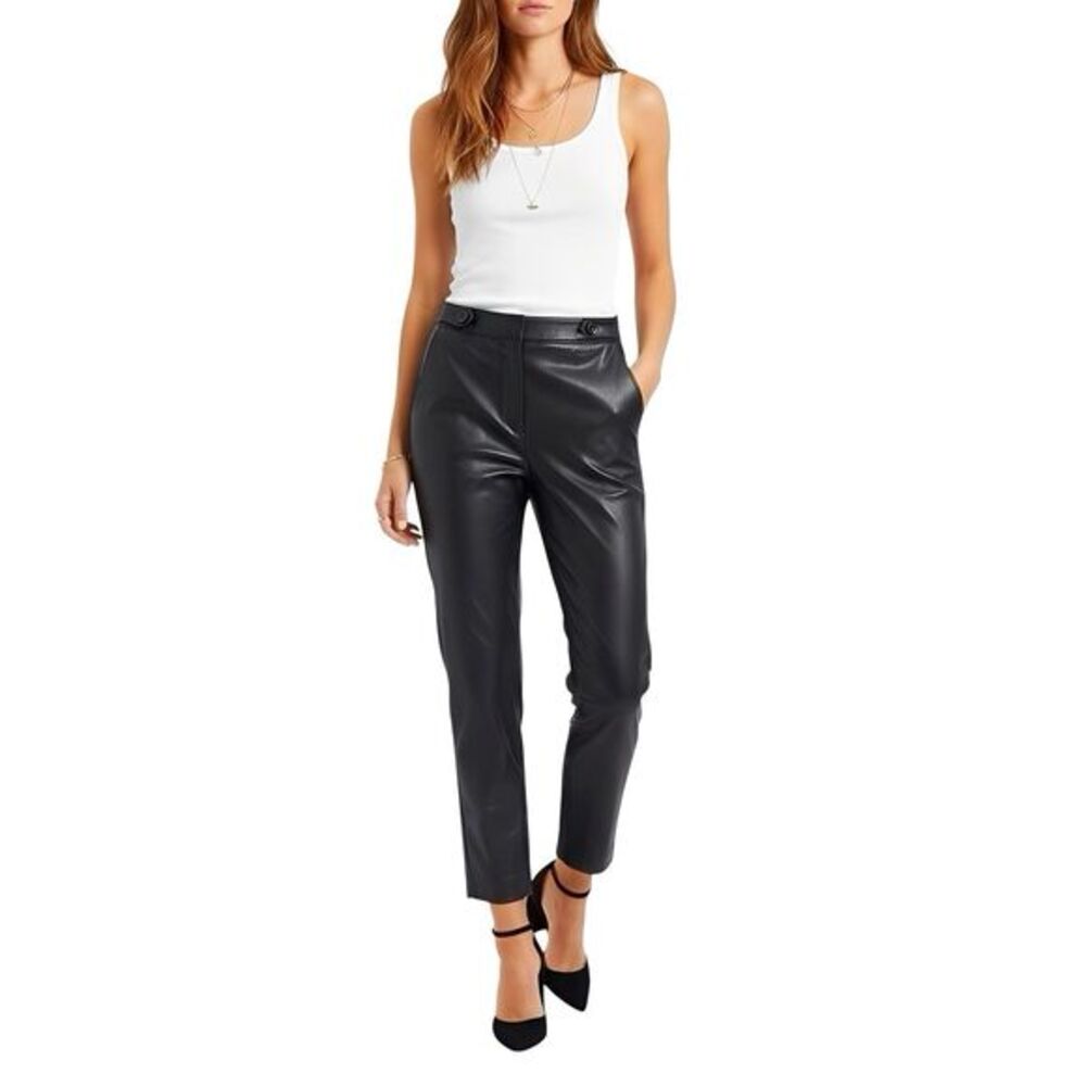 Ann Taylor Pants Sz 4 Petite Imitation Leather High Waist Punk Rock Edgy Biker